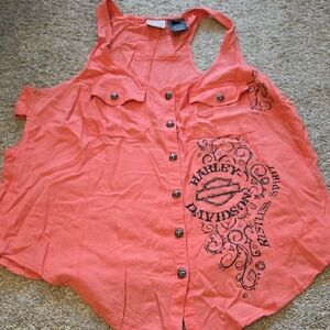 Harley-Davidson Coral Button-Front Tank with Logo Print
